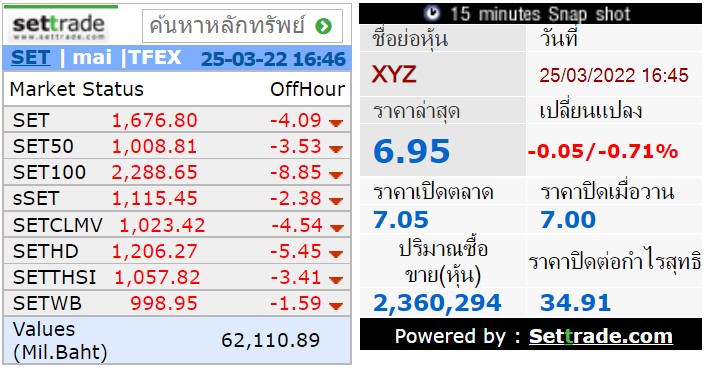ตัวอย่างรูปแบบมาตรฐานของตลาดหลักทรัพย์ฯ